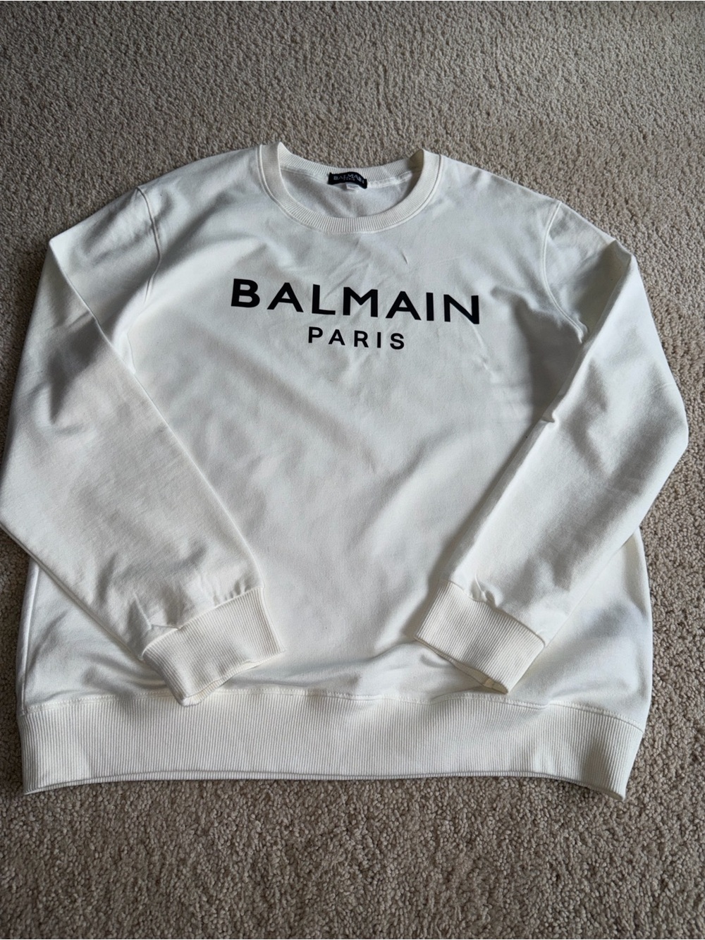 Balmain White Crewneck Sweatshirt with Black Logo